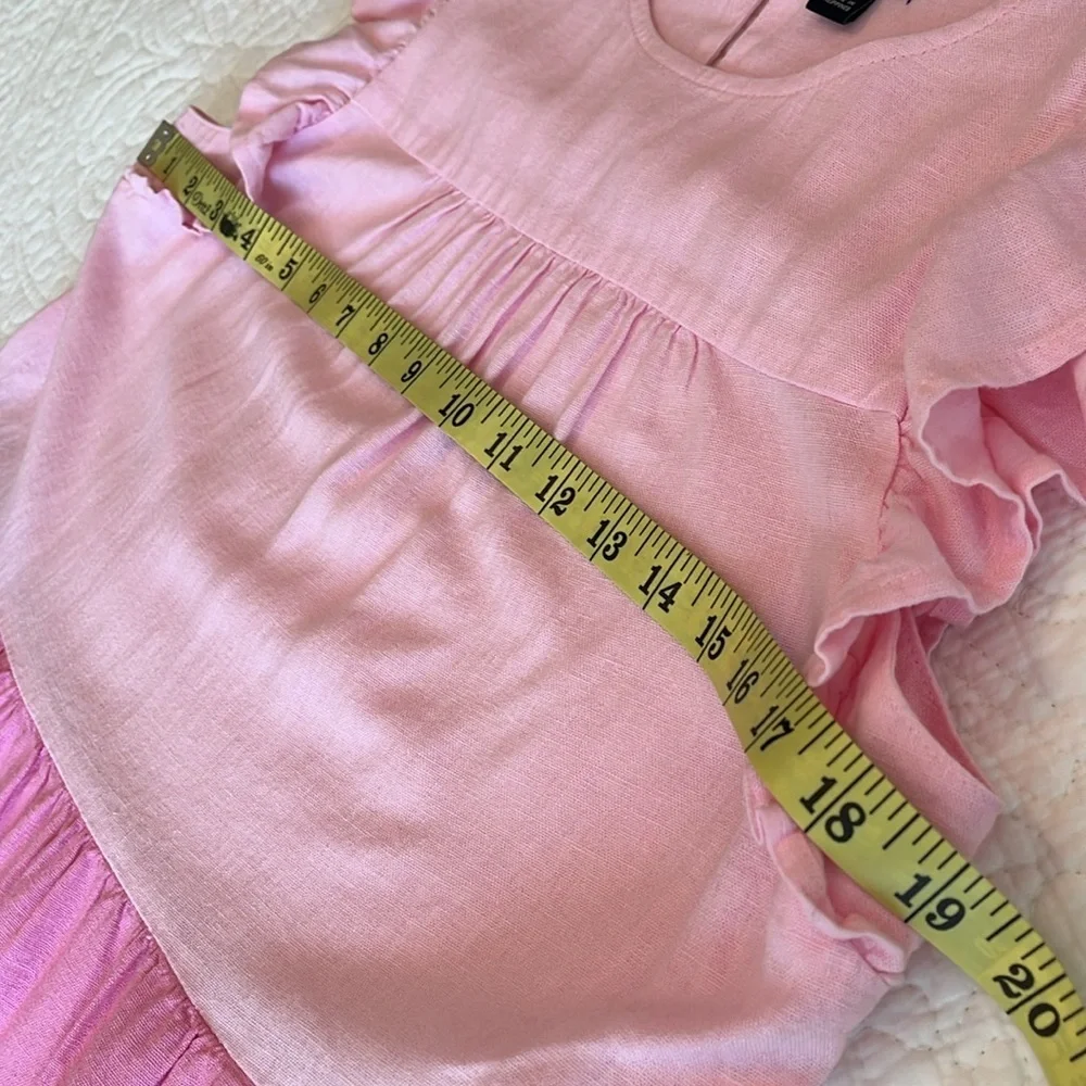 J. Crew Linen Dress Pink Tiered Ruffle Sleeveless Womens 4 Pockets Flowy Cottage